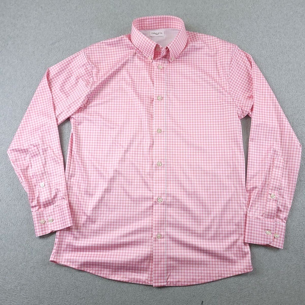 Collars and Co Shirt Mens Medium Pink Gingham Slim Fit Performance Dress Polo